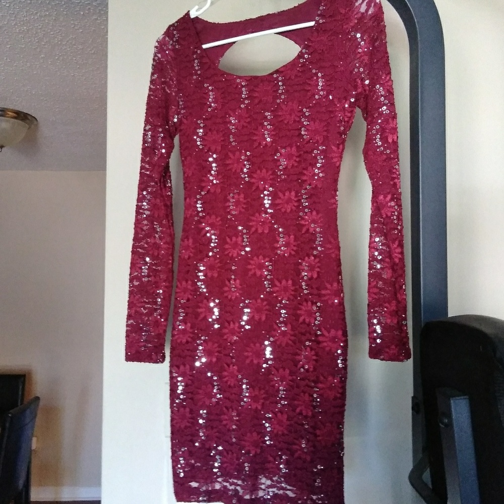 Sapphire Dollz Burgundy Lace Longsleeve Dress